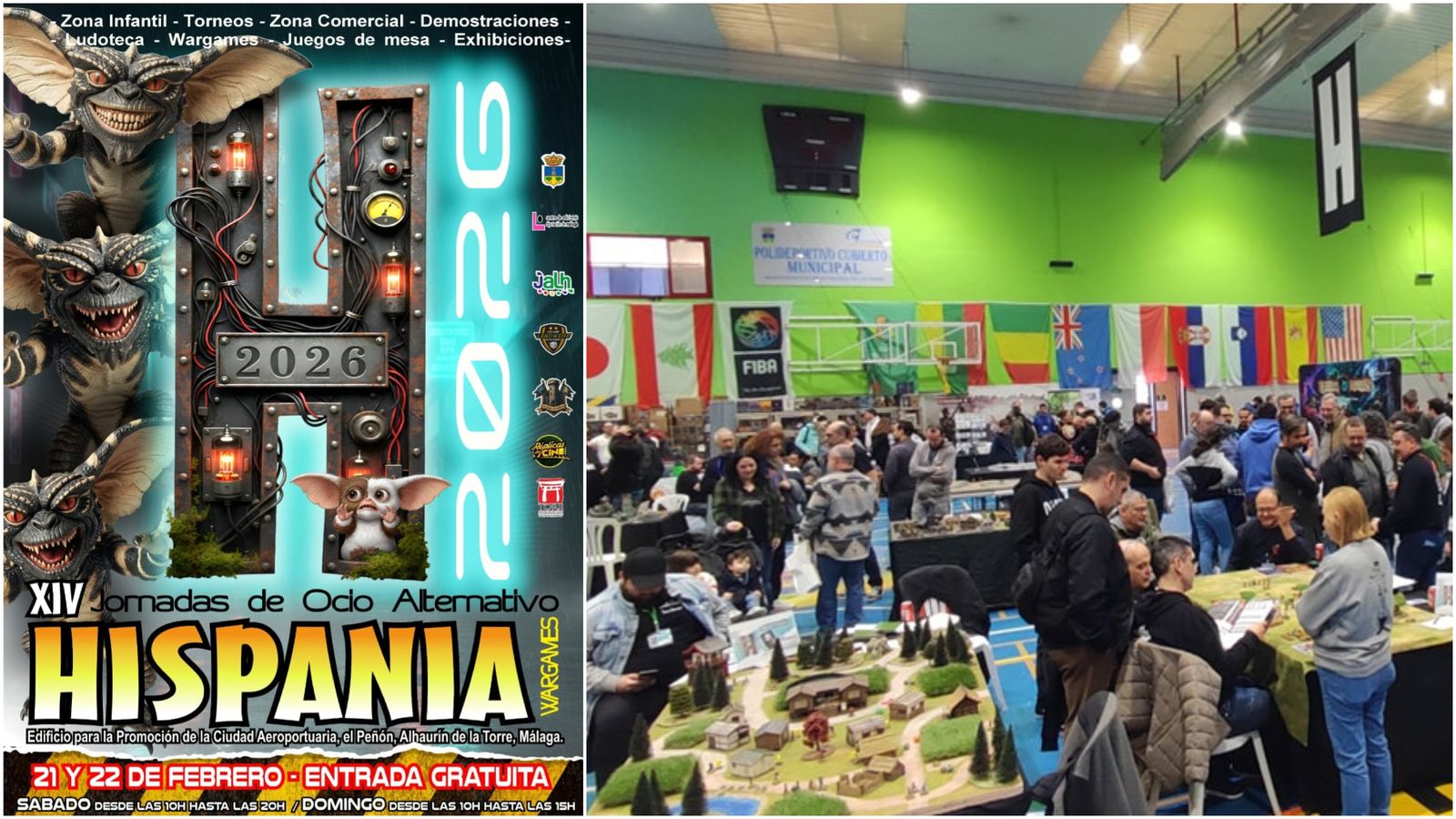 El cartel de Hispania Wargames 2026 y una edición pasada.