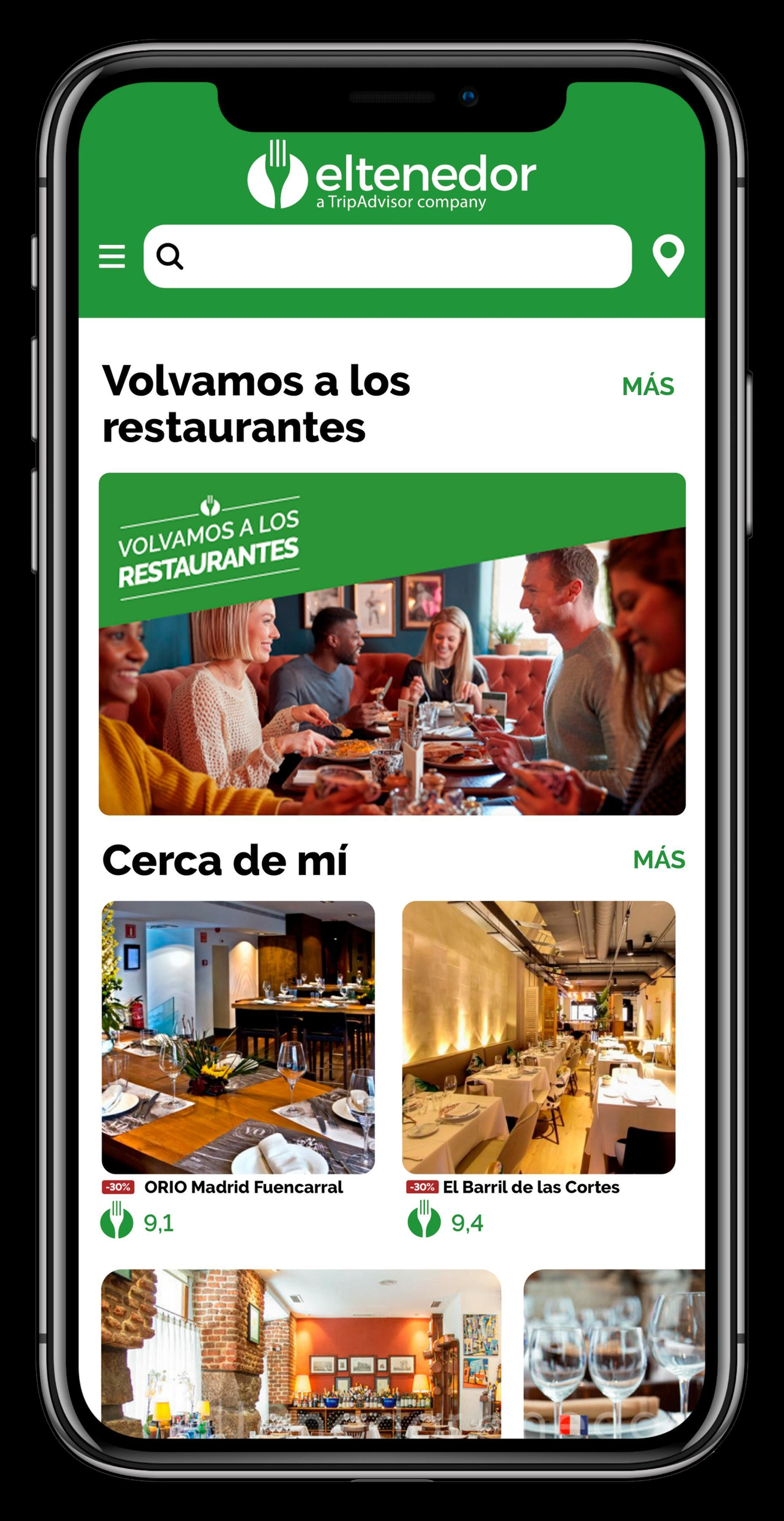 App de ElTenedor con la campaña 'Volvamos a los Restaurantes'.