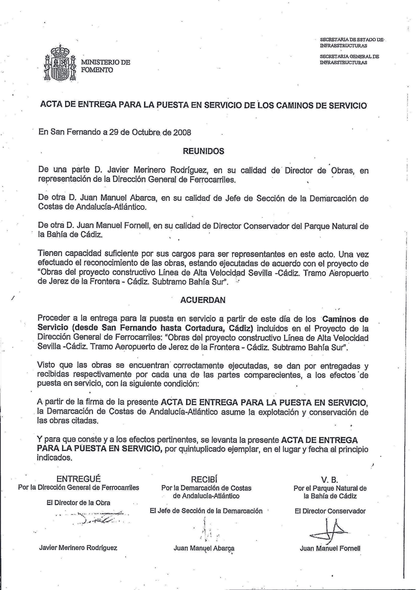 Documento de respuesta de Costas sobre el carril paralelo a la vía del tren.