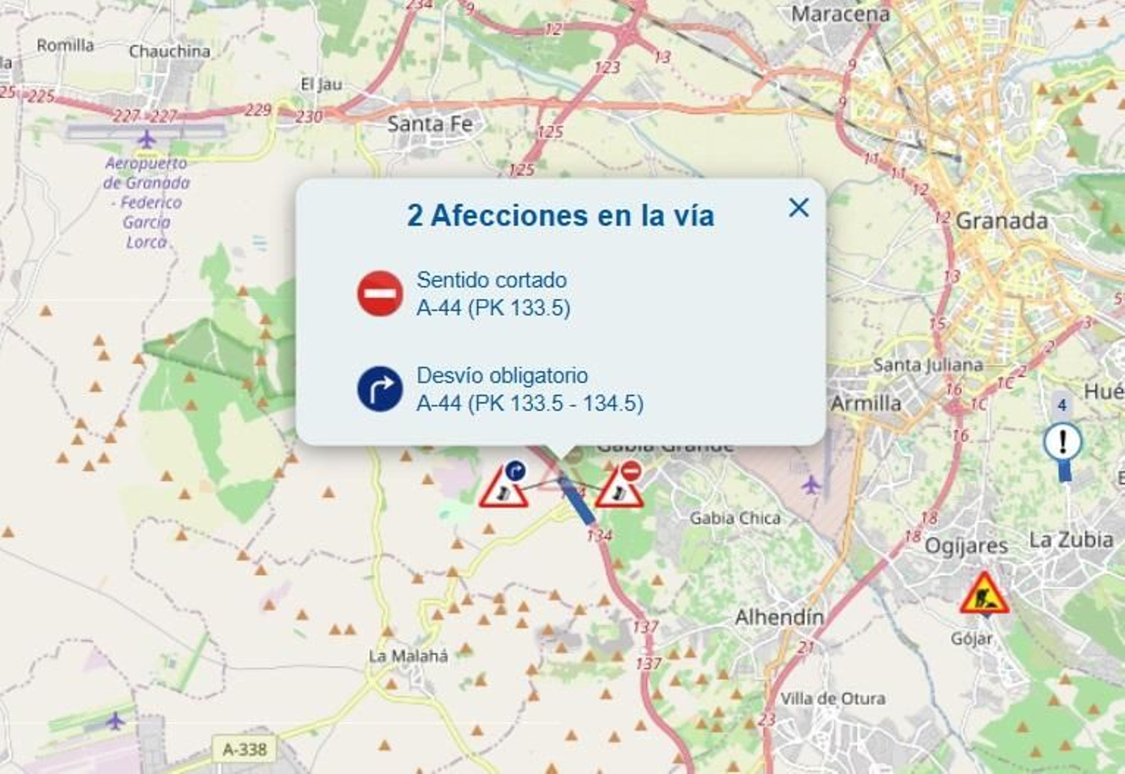 Dos afecciones en la vía.