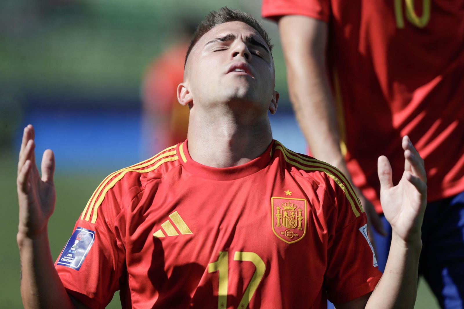 El bético Pablo García celebra el gol que le dio el triunfo final a España.