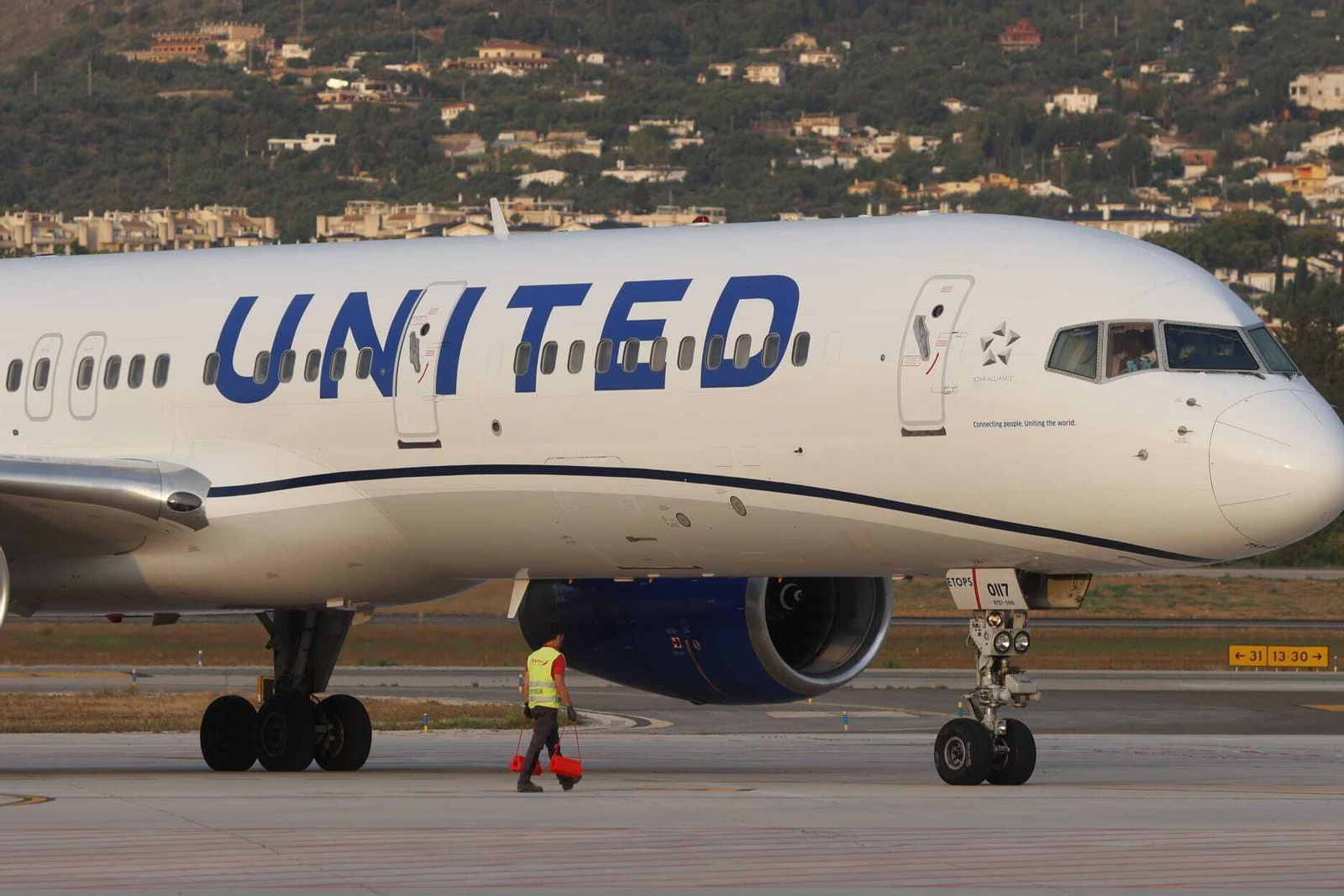 La llegada del primer vuelo de United Airlines a Málaga desde Nueva York.