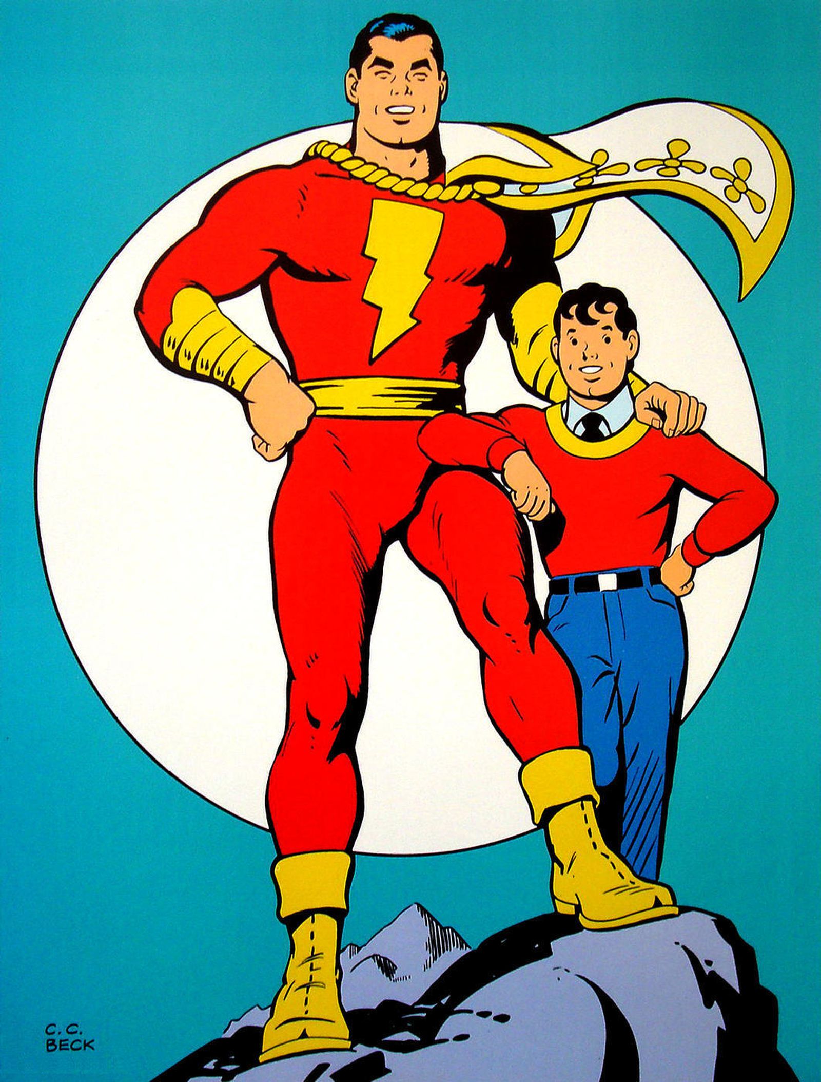 El niño Billy Batson y el Capitán Marvel, el superhéroe en el que se convierte.