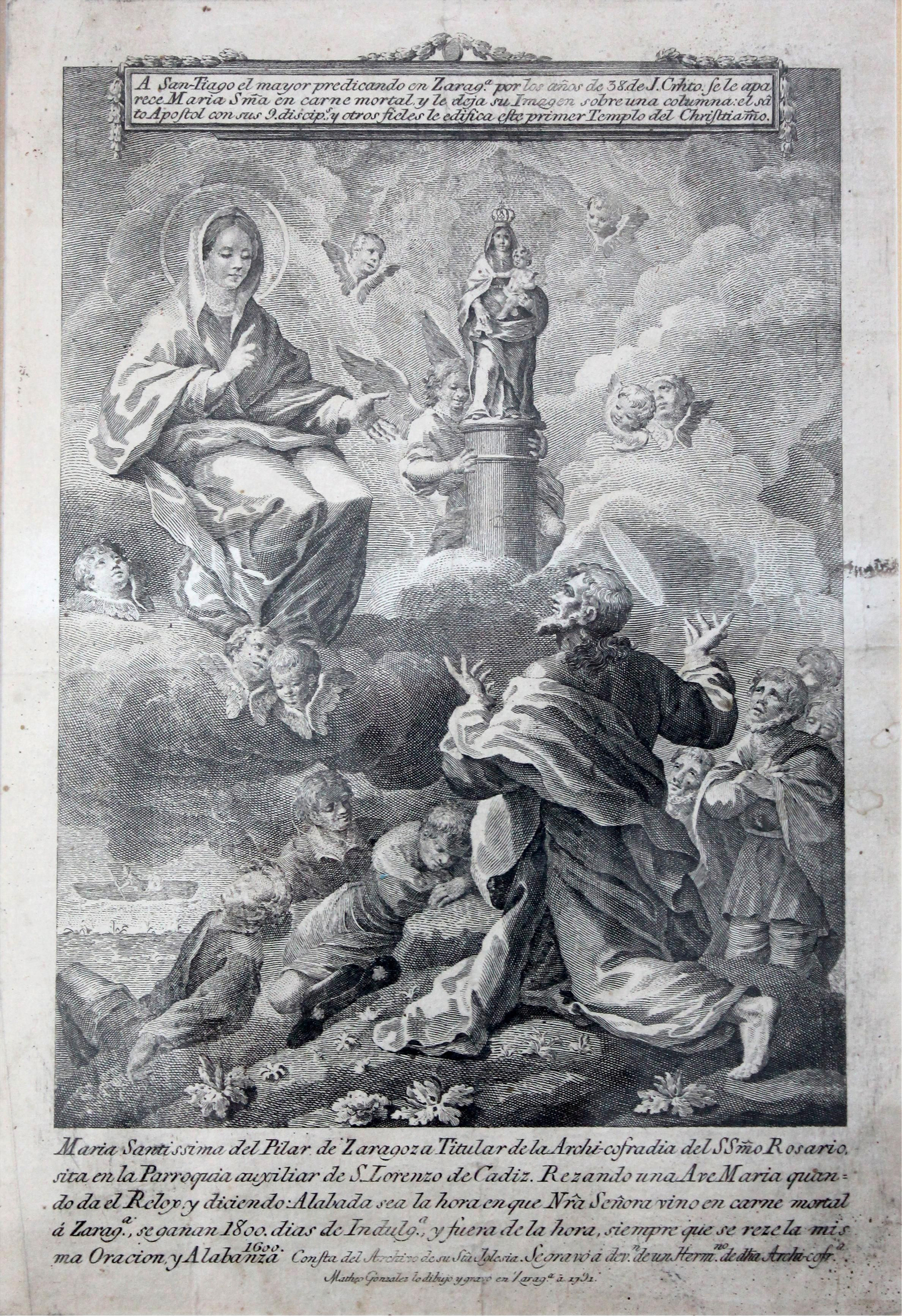 Estampa de la Virgen del Pilar realizada en 1791 por Mateo González.