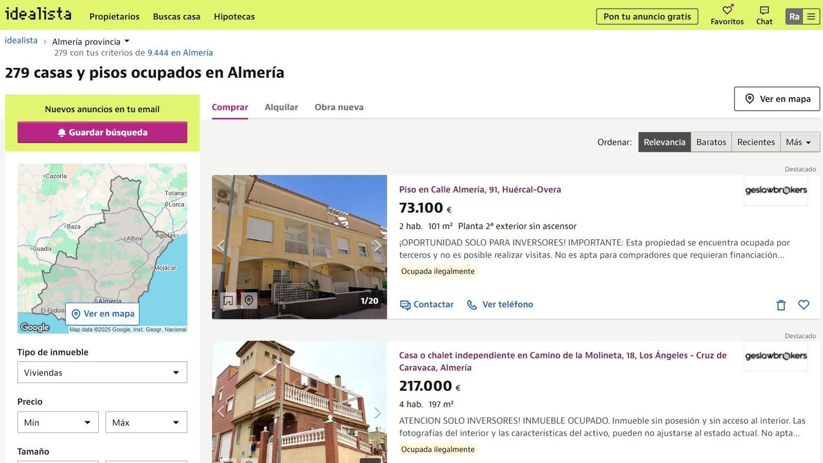 Casas ocupadas en Almería.