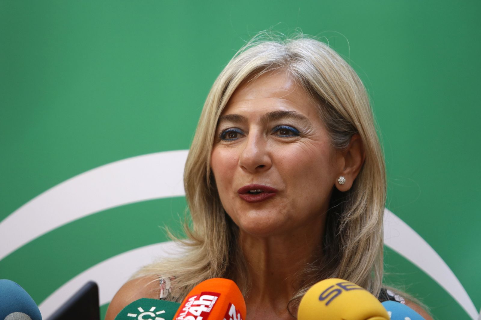 La consejera de Cultura, Patricia del Pozo, atiende a los medios este martes en Málaga.