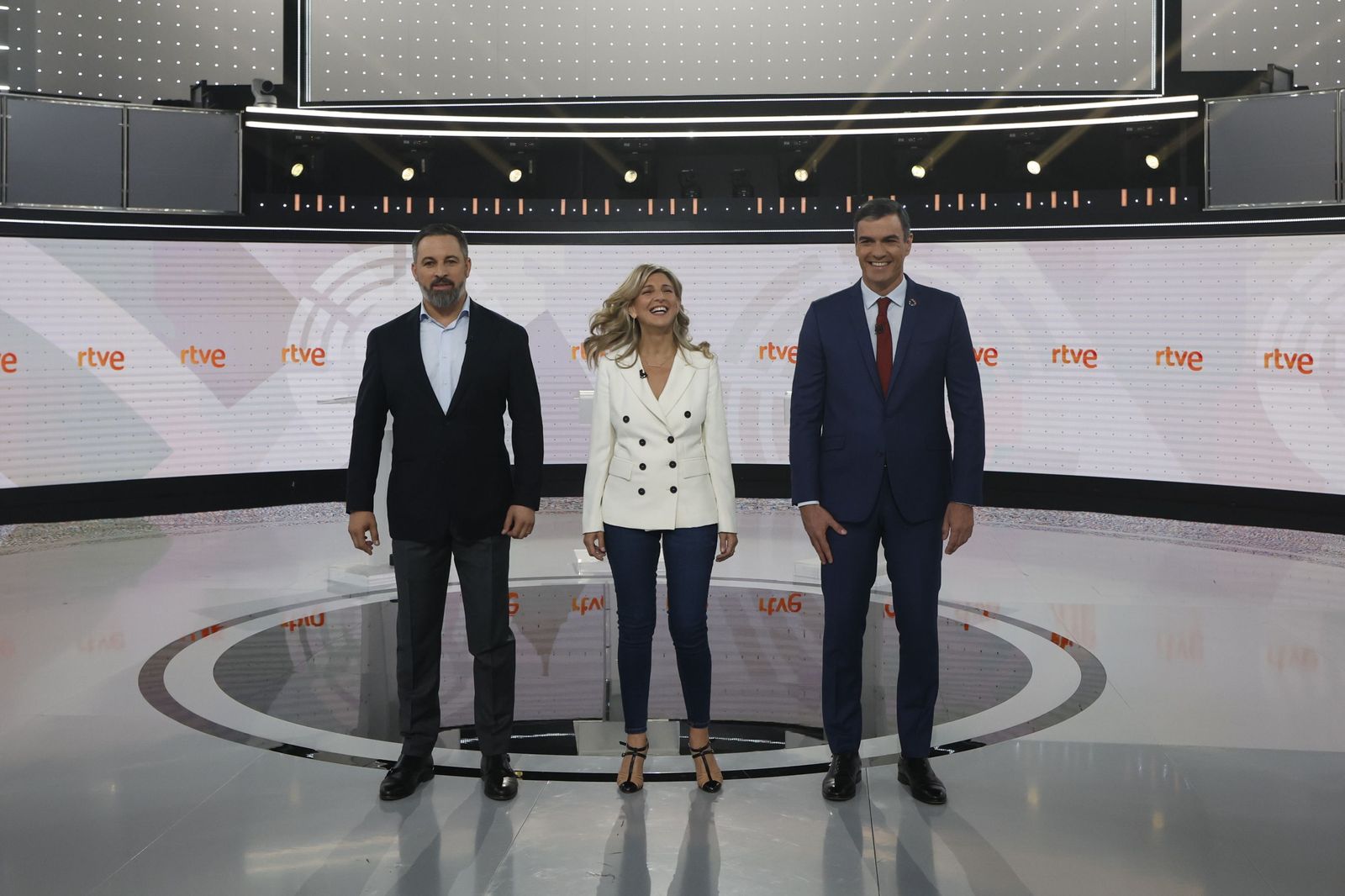 Las fotos del debate de TVE con Pedro Sánchez, Yolanda Díaz y Santiago Abascal