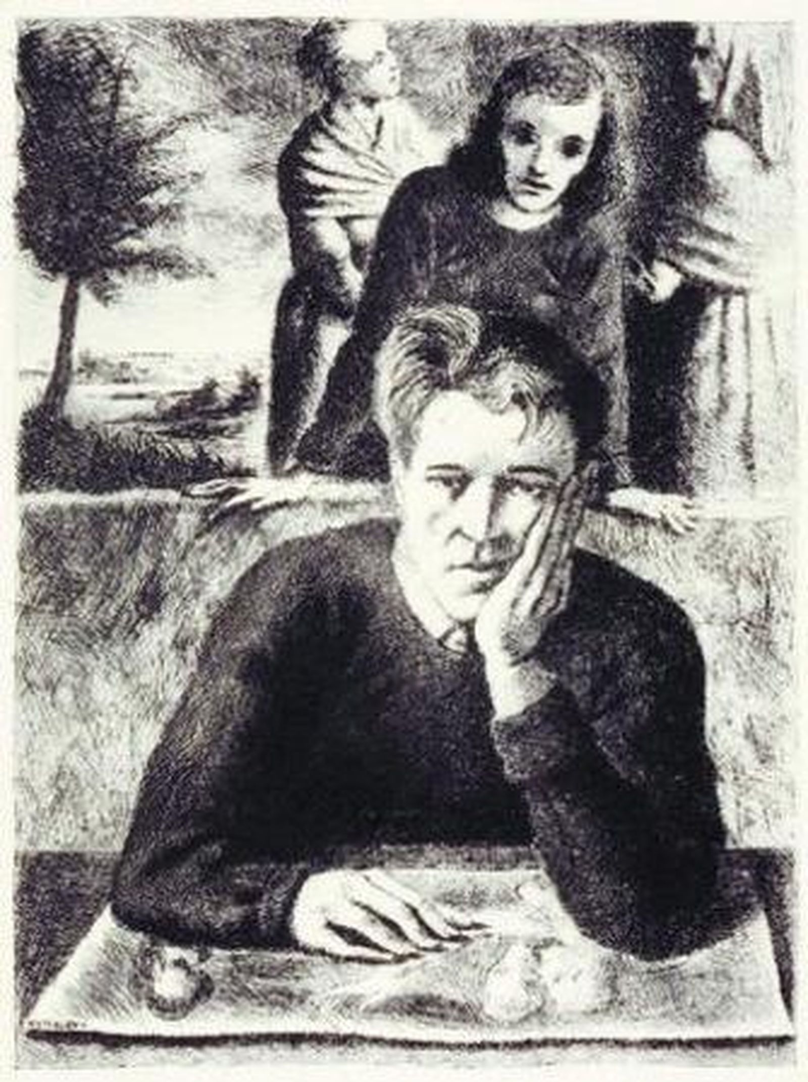 Obra donde aparece Federico Castellón y detrás Hilda.