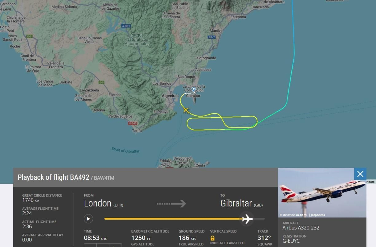 La trayectoria de aterrizaje del vuelo BA 492 de este viernes, 19 de septiembre.