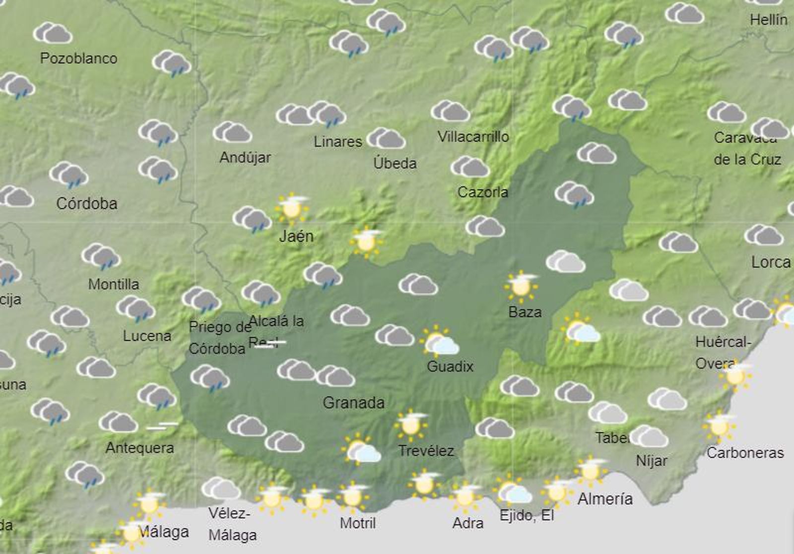 Tiempo en Granada | Lluvia, nubes y bajada de temperaturas en la provincia durante este martes