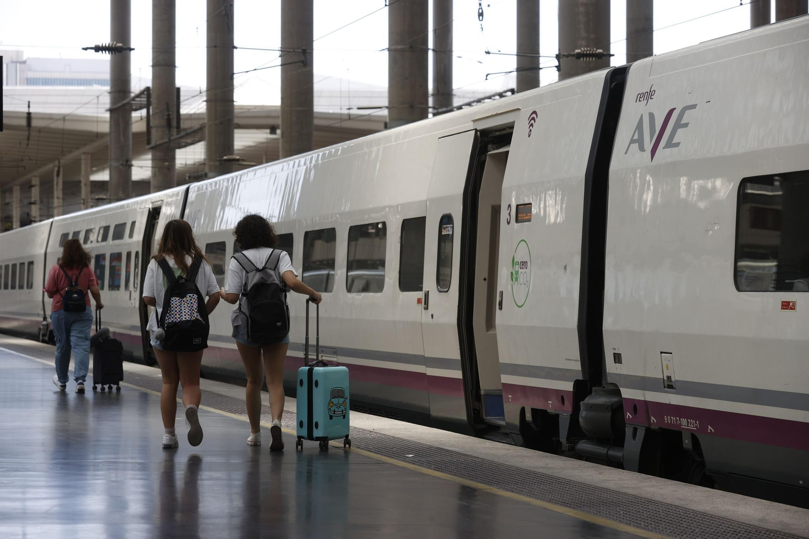 Unos pasajeros se disponen a montarse en un tren.