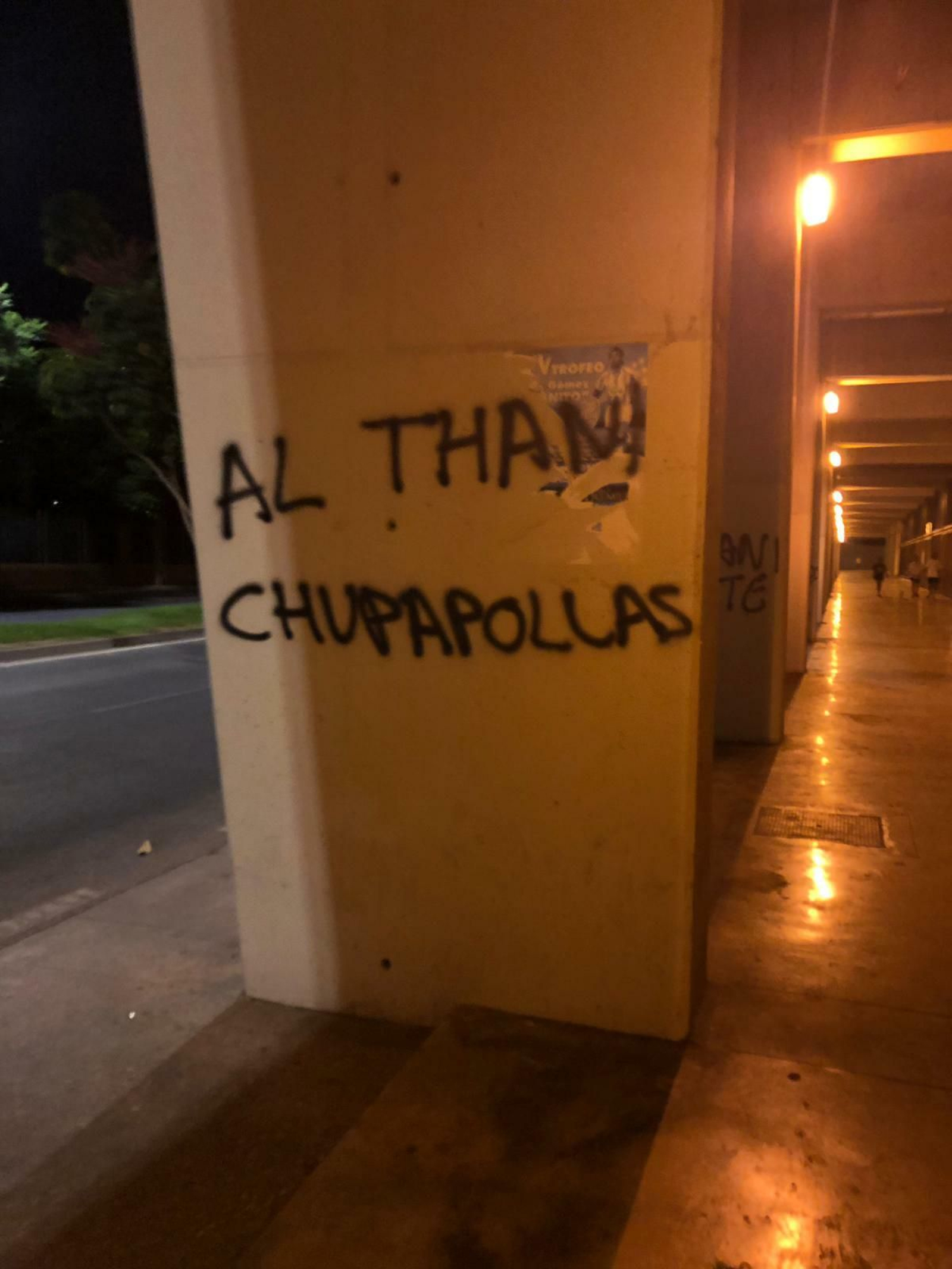 Más pintadas en La Rosaleda contra los Al-Thani, Caminero y Jofre