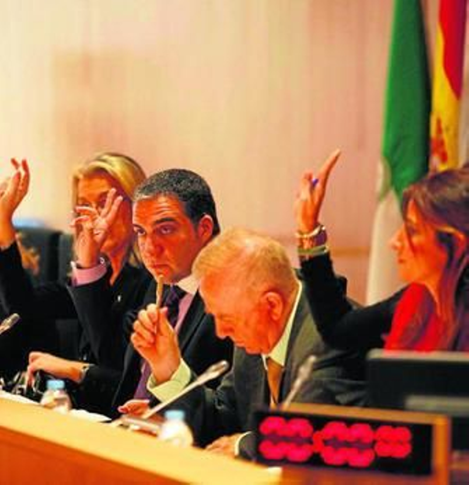 Elías Bendodo, presidente de la Diputación, durante una de las votaciones de la sesión plenaria de ayer.
