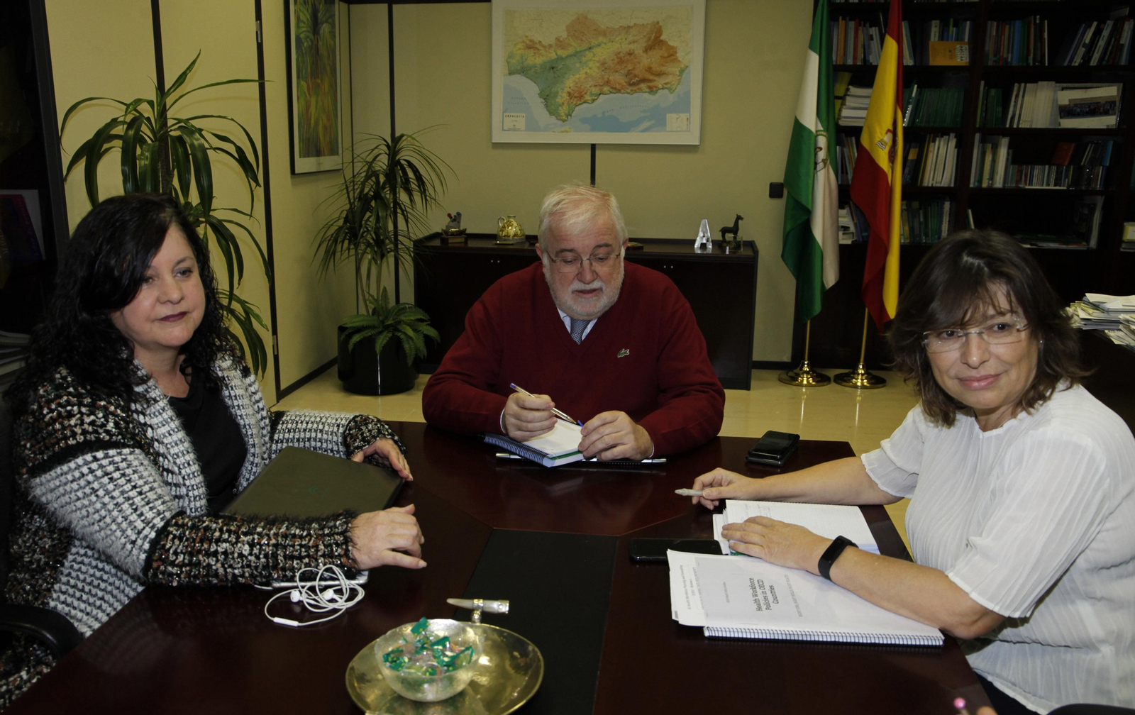 Celia Gómez, directora de profesionales del SAS; Rafael Solana, secretario de Investigación, Desarrollo e Innovación; y Teresa Molina, directora de Investigación.