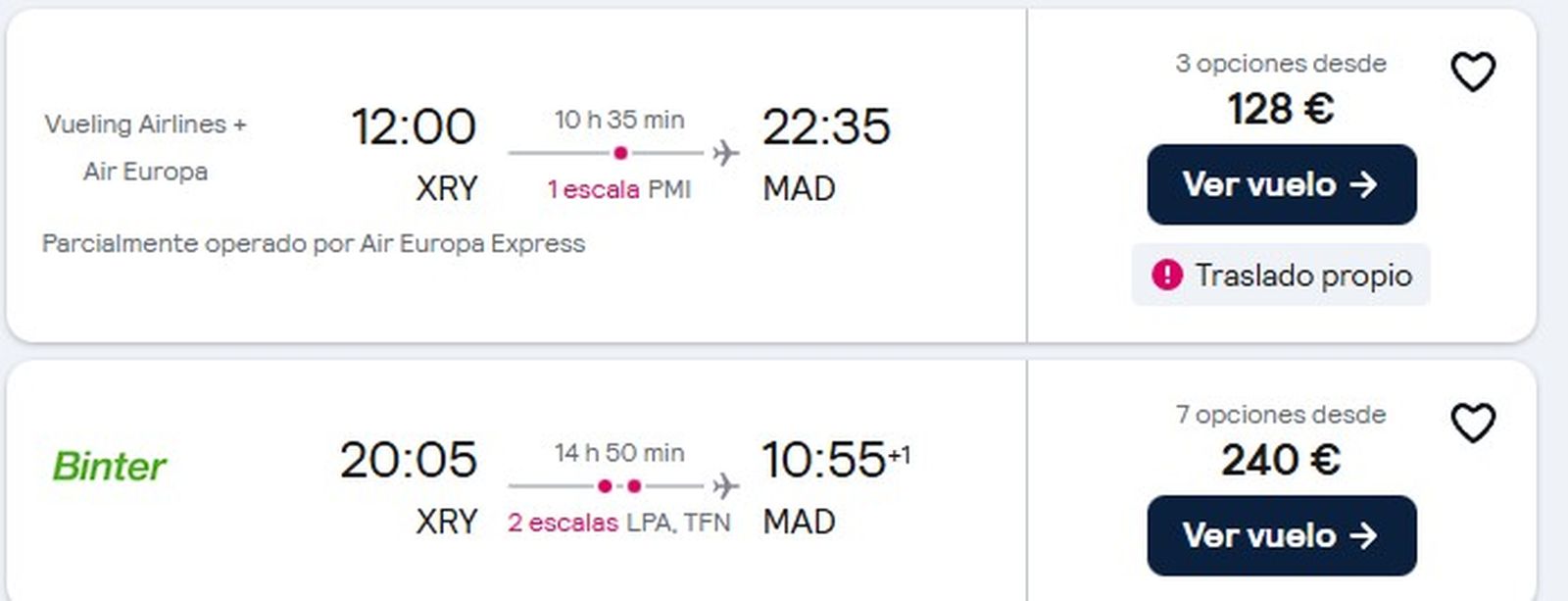 Vuelos Jerez-Madrid con escala en las islas.