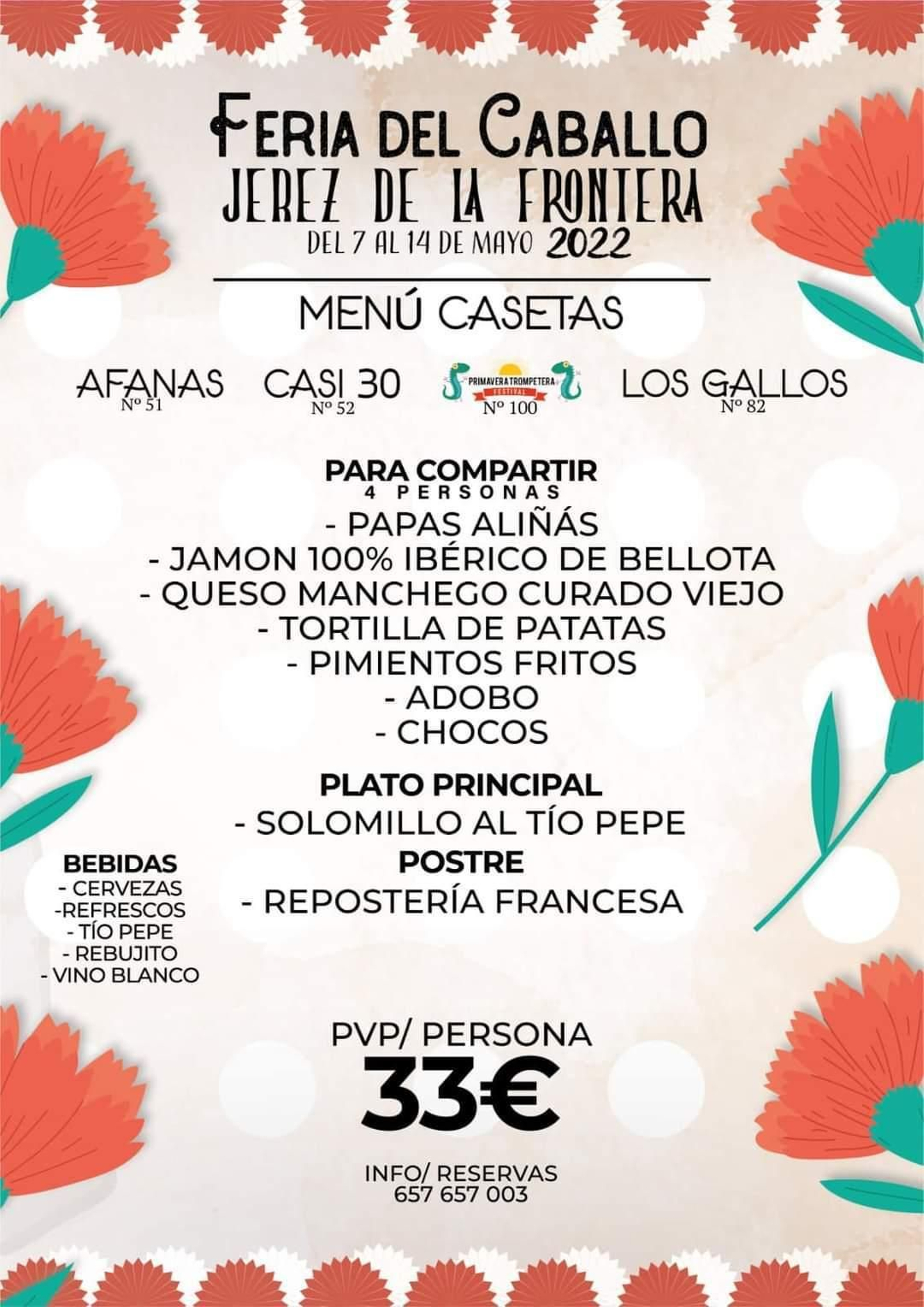 Ejemplo de menú en varias casetas del Real.