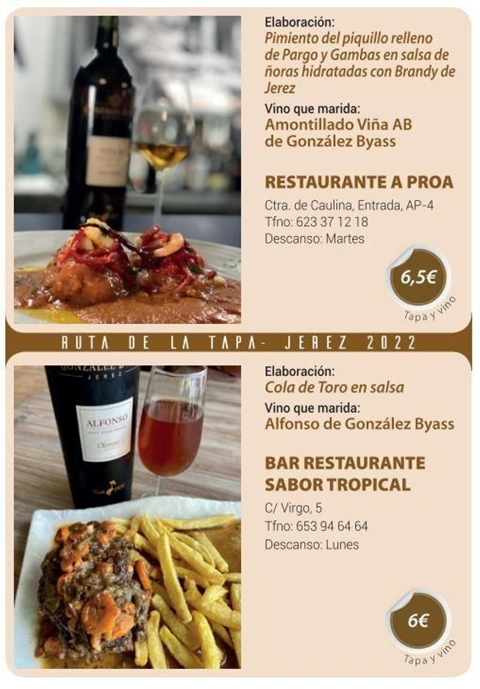 Ruta de la Tapa 'DesTapa Jerez': establecimientos, tapas maridadas y precios