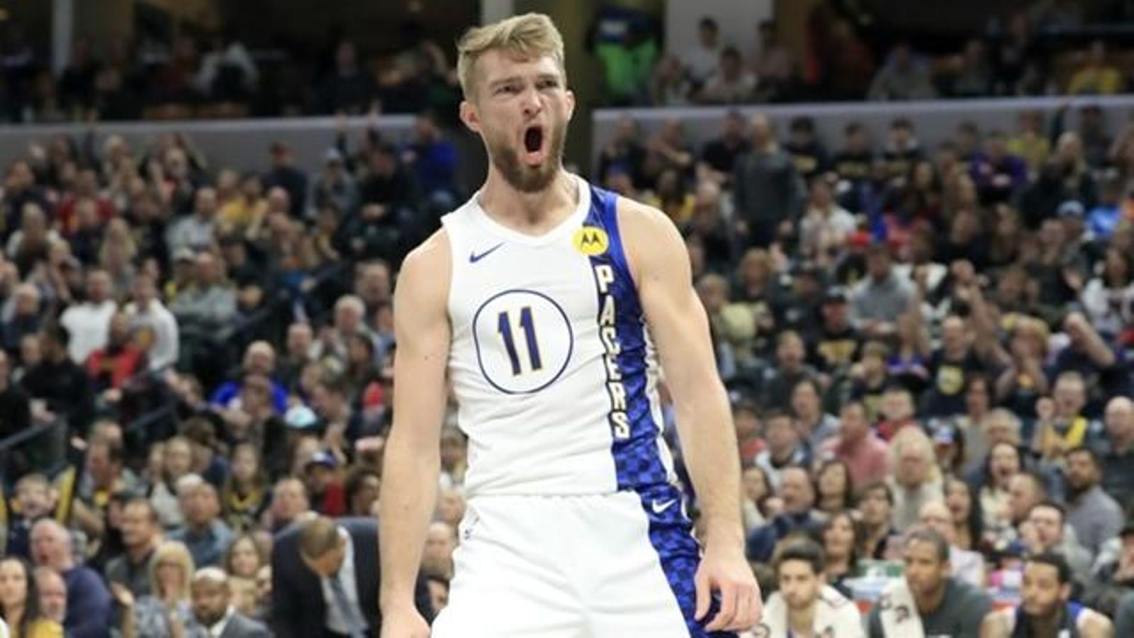 Sabonis celebra una canasta con los Pacers. Sabonis celebra una canasta con los Pacers.