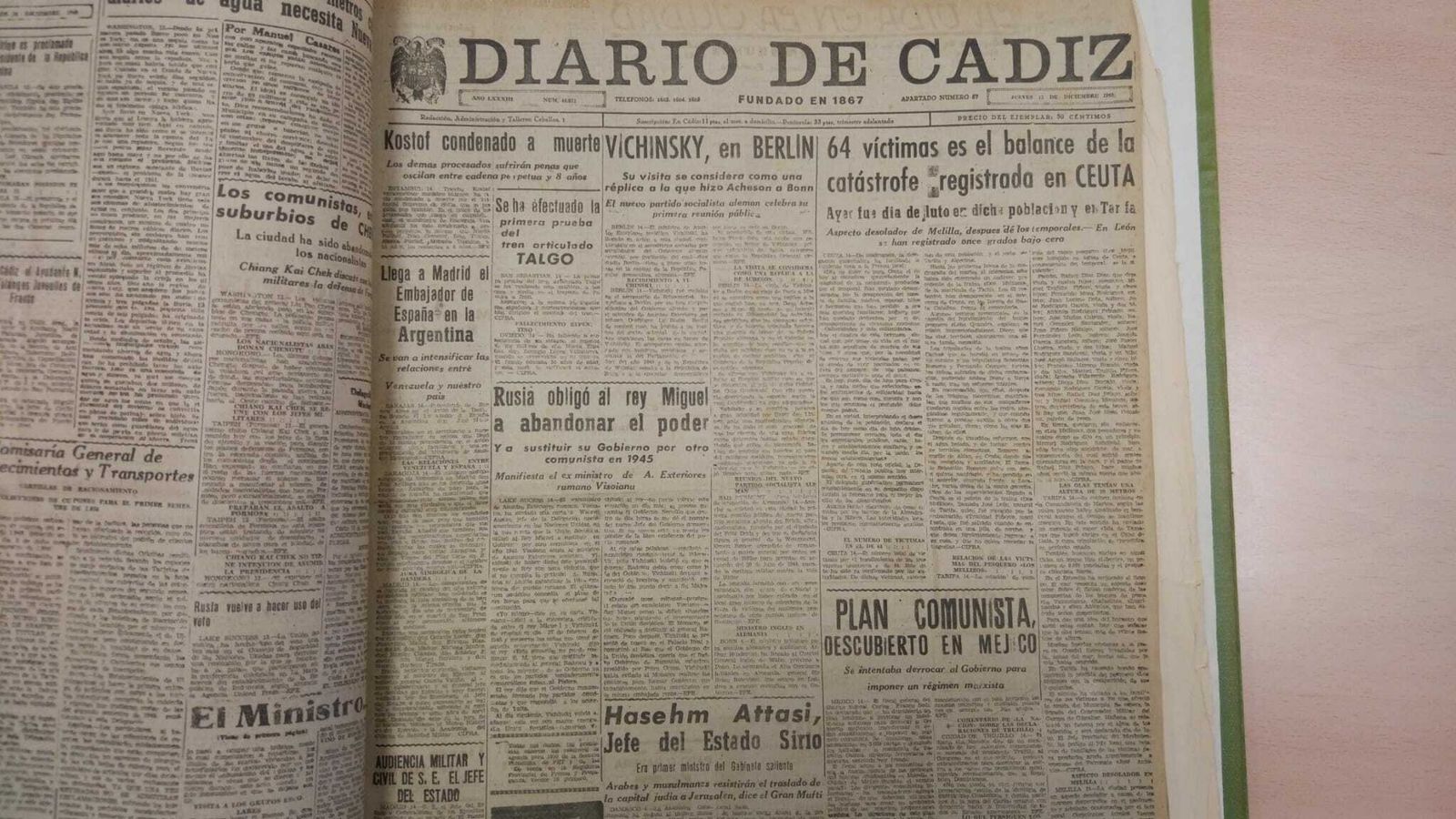 Portada de Diario de Cádiz dando cuenta de la tragedia
