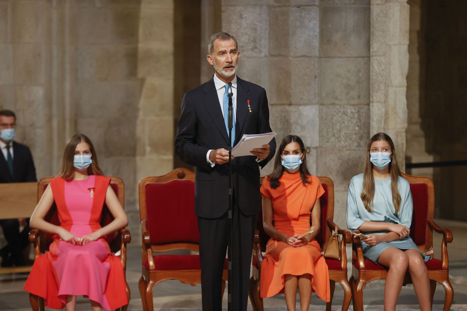 El Rey, durante su discurso en presencia de la reina Letizia, la princesa Leonor y la infanta Sofía