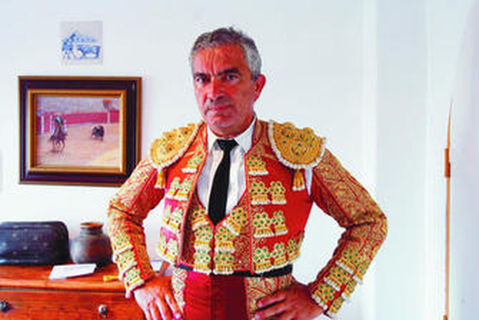 José Luis Galloso, en la tarde de su último entrenamiento campero, en la ganadería de Bohórquez y vestido de luces.