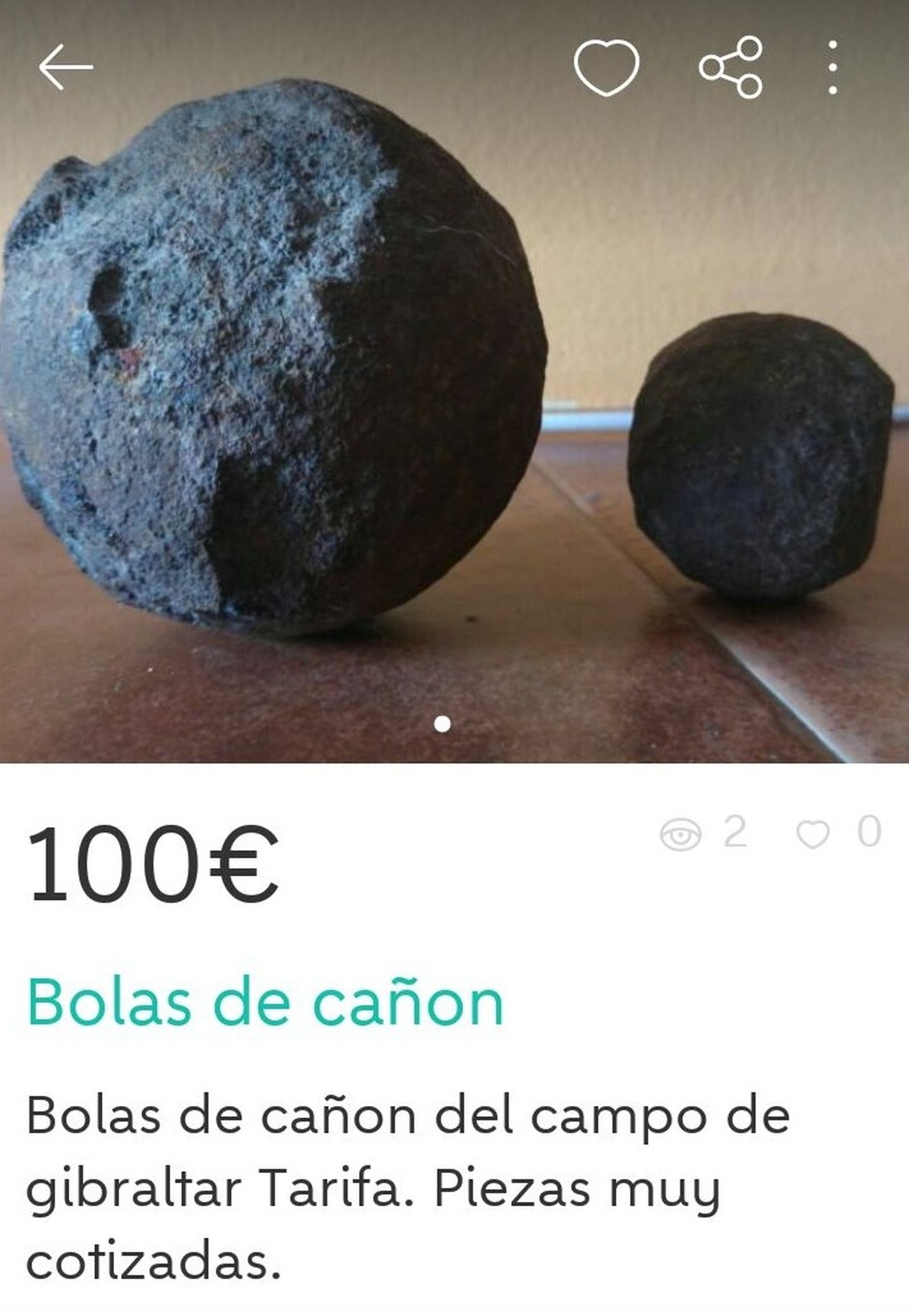 Las balas de cañón que se vendían en Wallapop