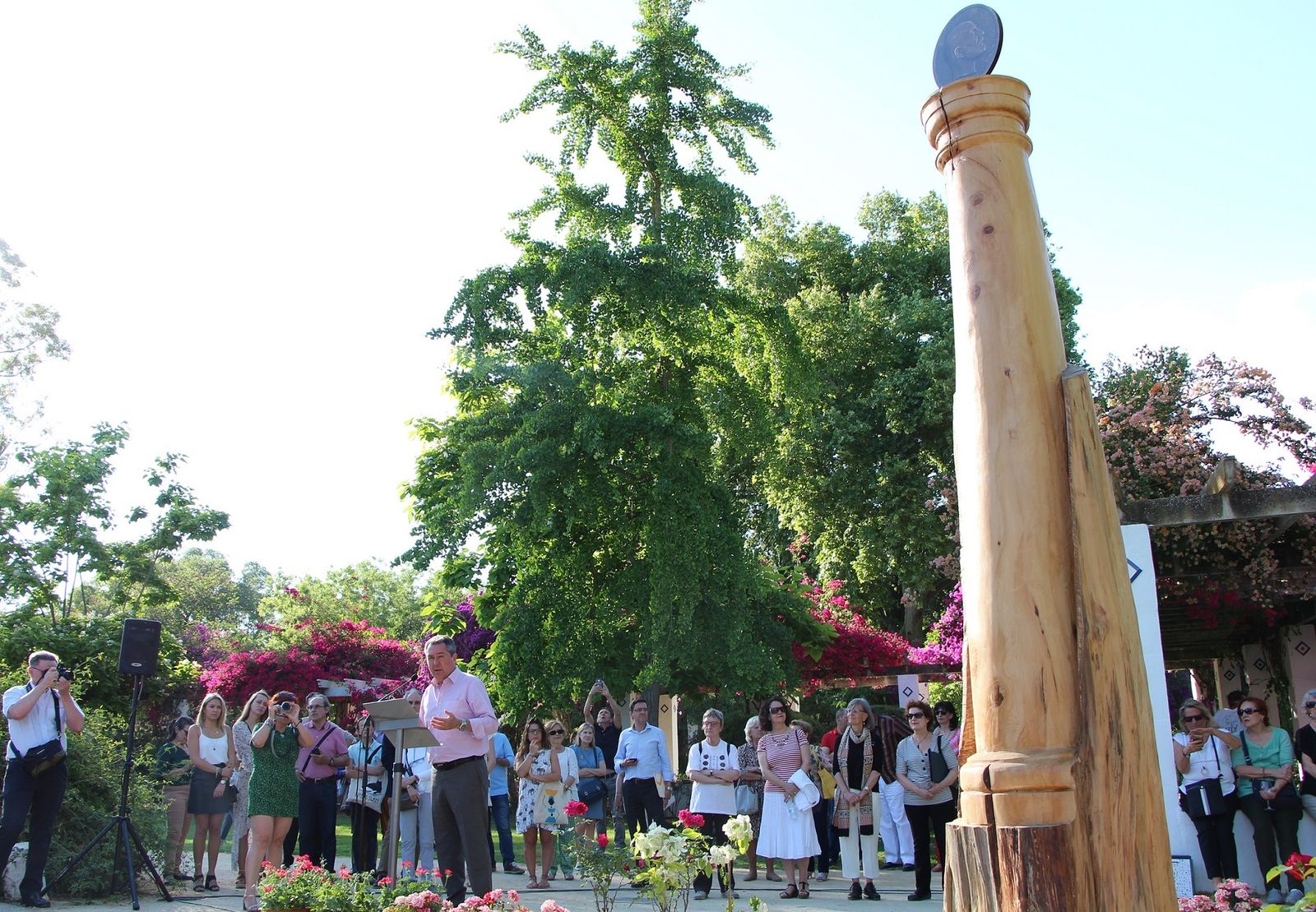 El tronco centenario del parque sobre el que se ha esculpido la escultura a Forestier.