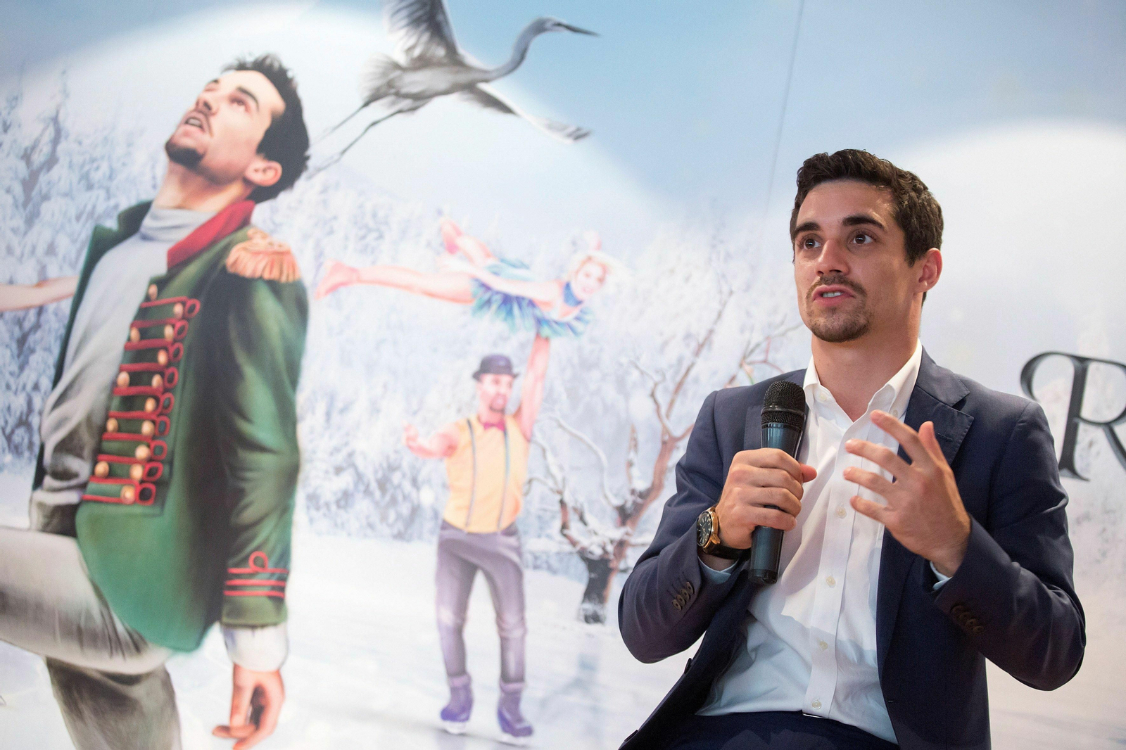 Javier Fernández, durante la presentación de 'Revolution on Ice' este miércoles en Málaga.