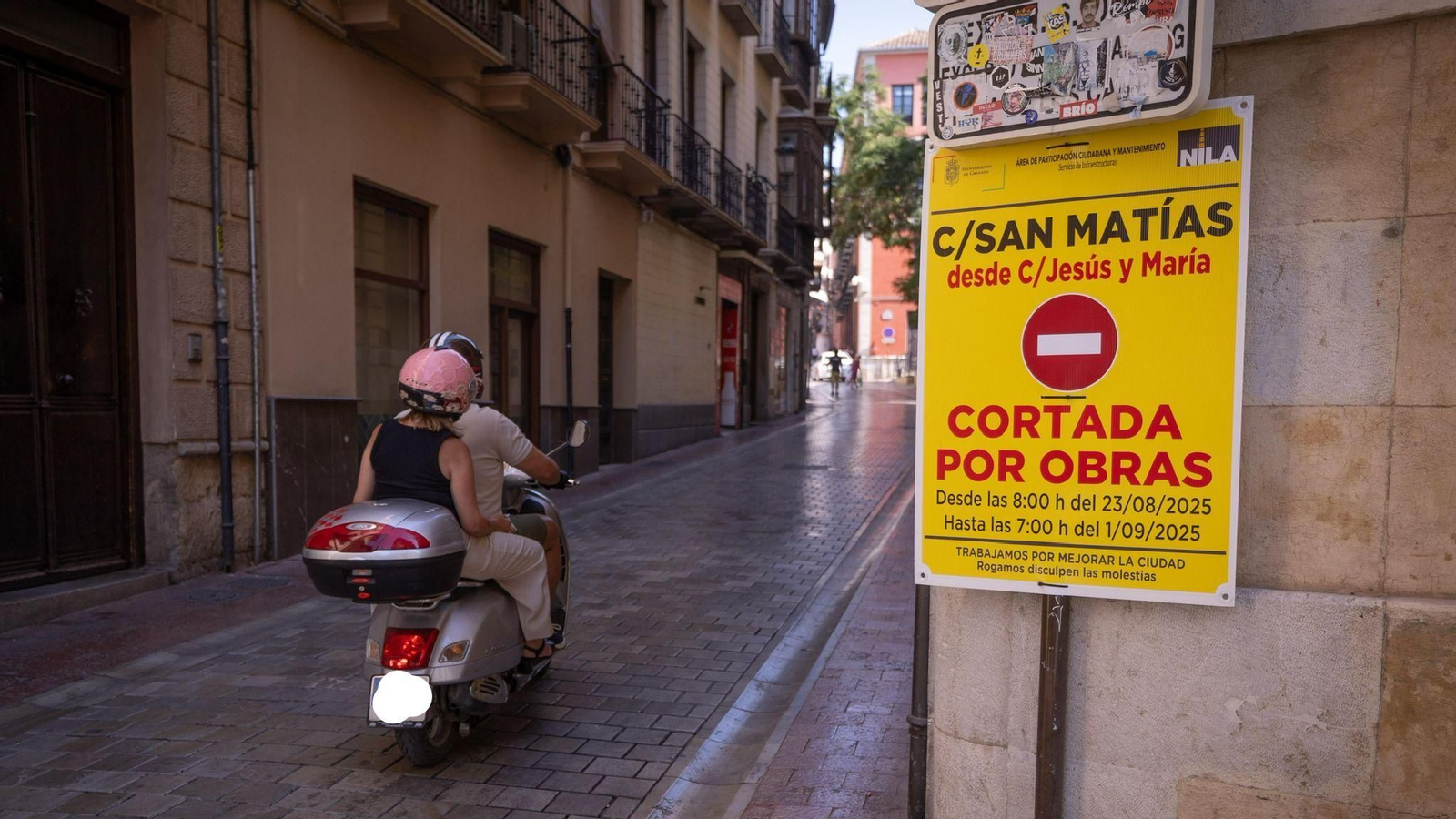 Señalización de obras en la calle San Matías