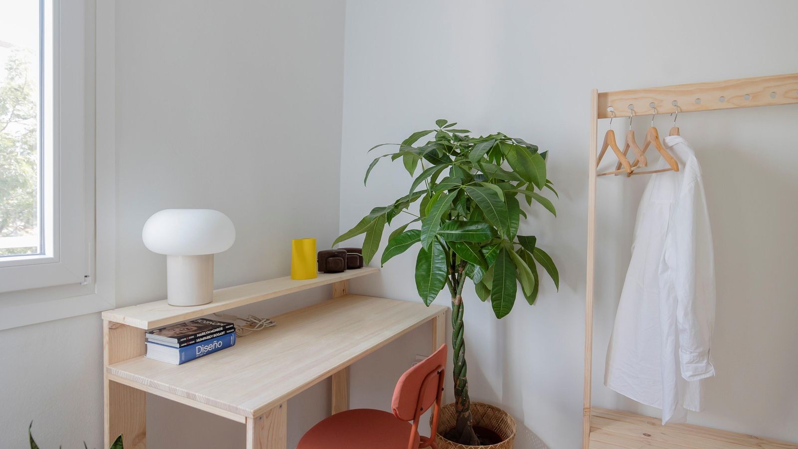 Escritorio y perchero.