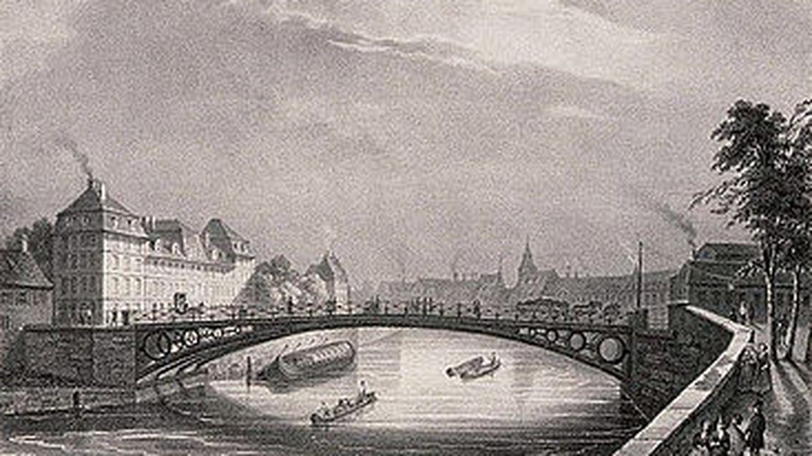 Antigua ilustración del puente de Santo Tomás, en Estrasburgo