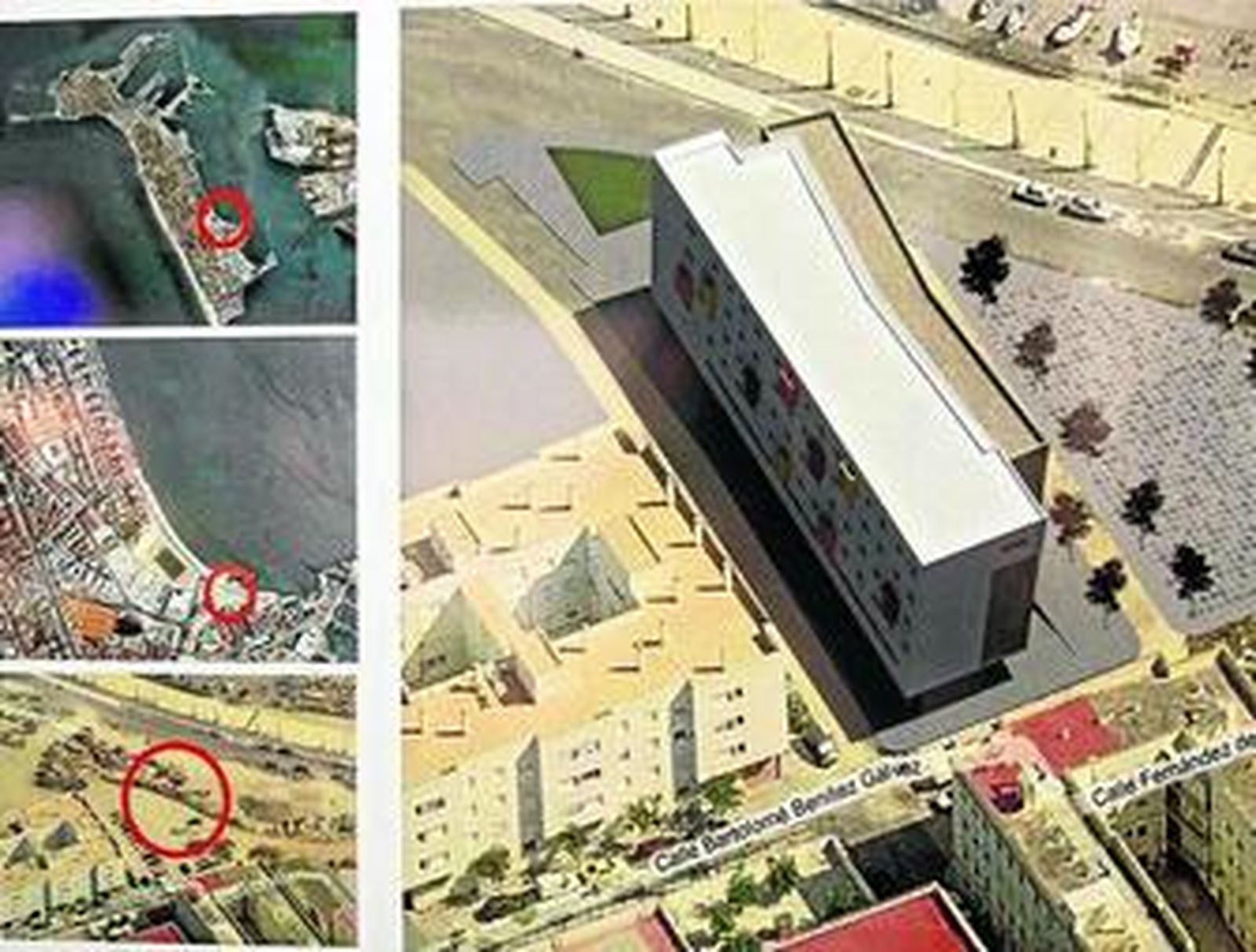 Imagen aérea de una recreación del proyecto del albergue de Puntales.