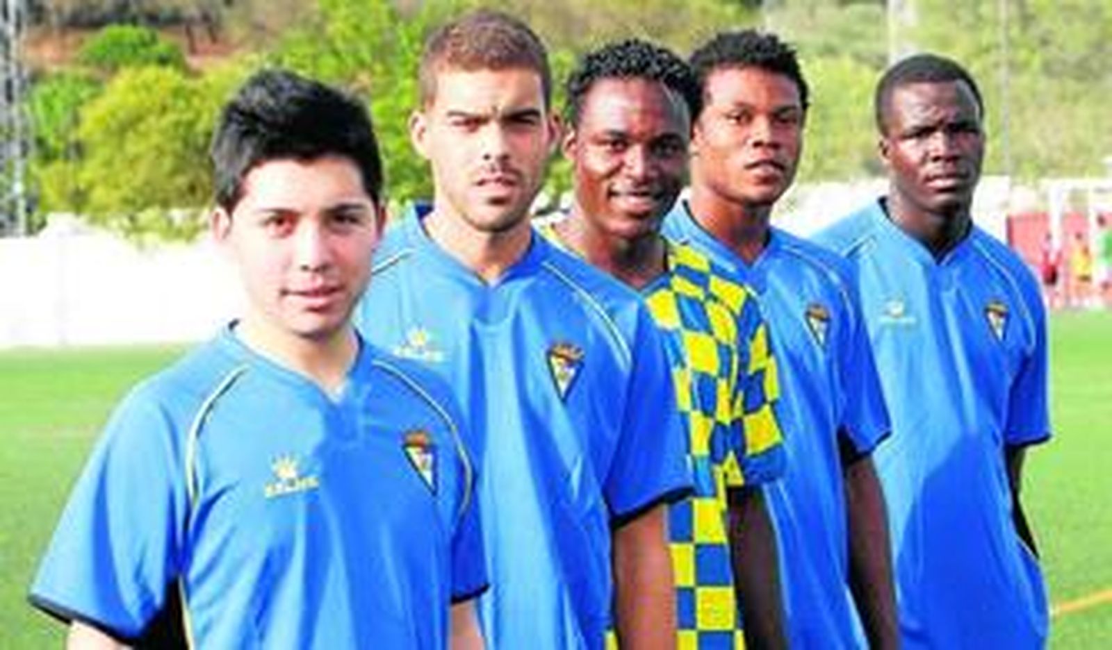 César Valenzuela, Chus Umpiérrez, Wilson Cuero, Jacob Akrong y Mohammed Fatau, ayer con el filial.