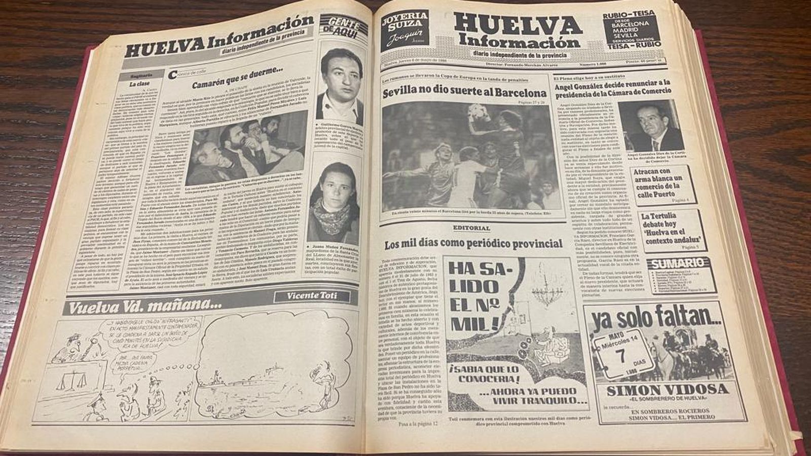 Portada de Huelva Información el 8 de mayo de 2986
