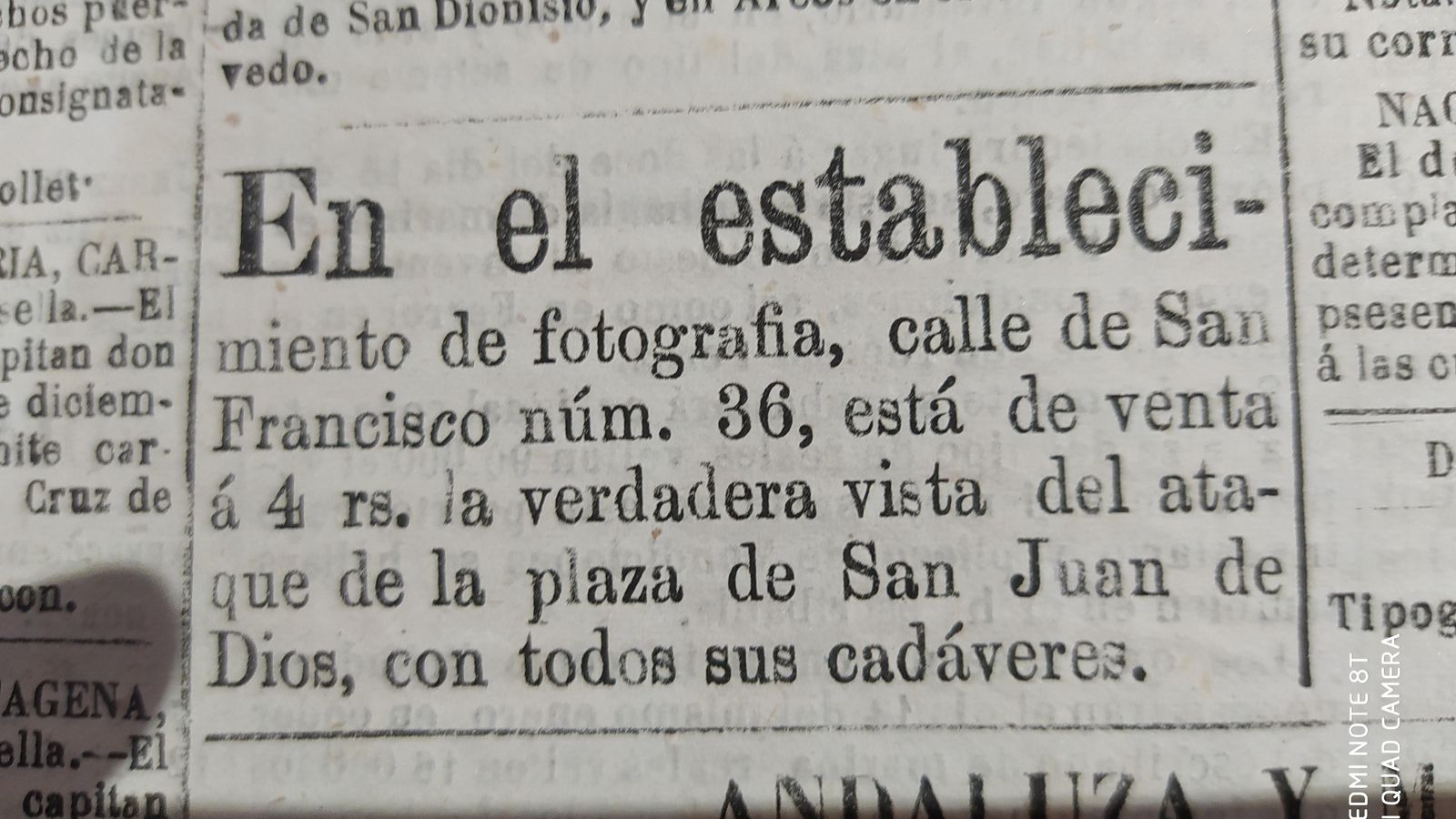 Anuncio aparecido en Diario de Cádiz el 24 de diciembre de 1868.