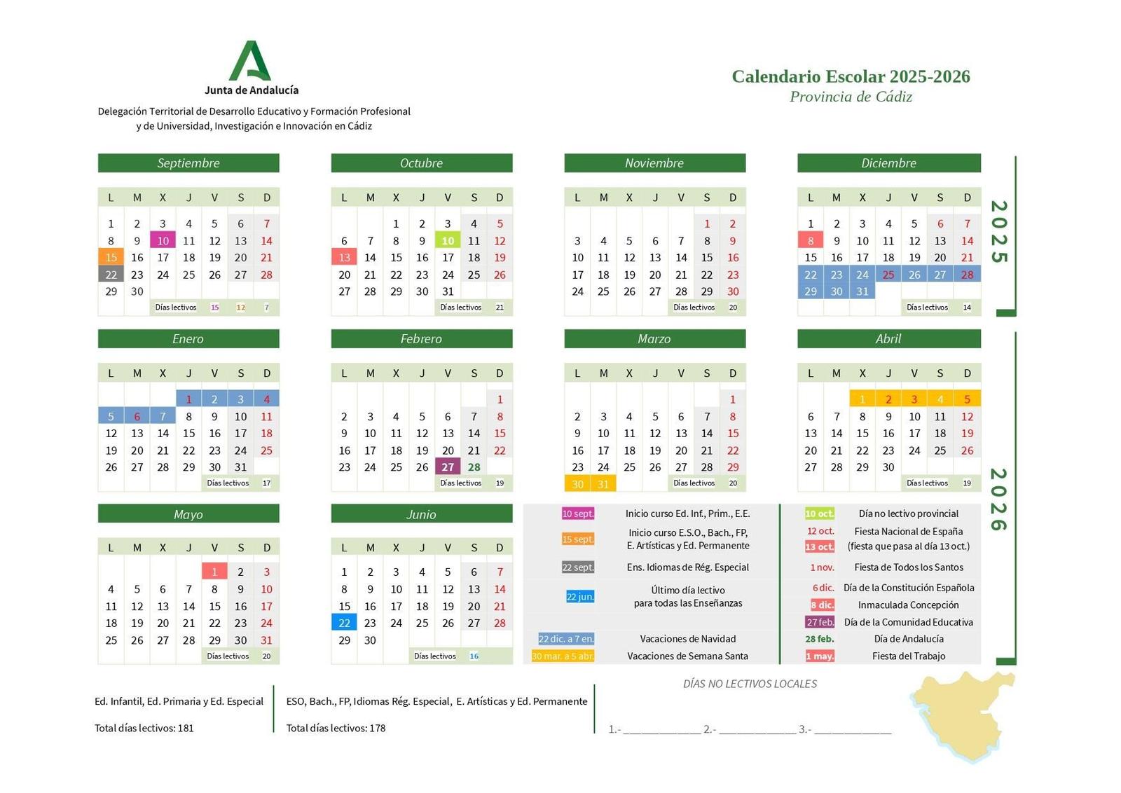 El calendario escolar 2025-2026 en Cádiz
