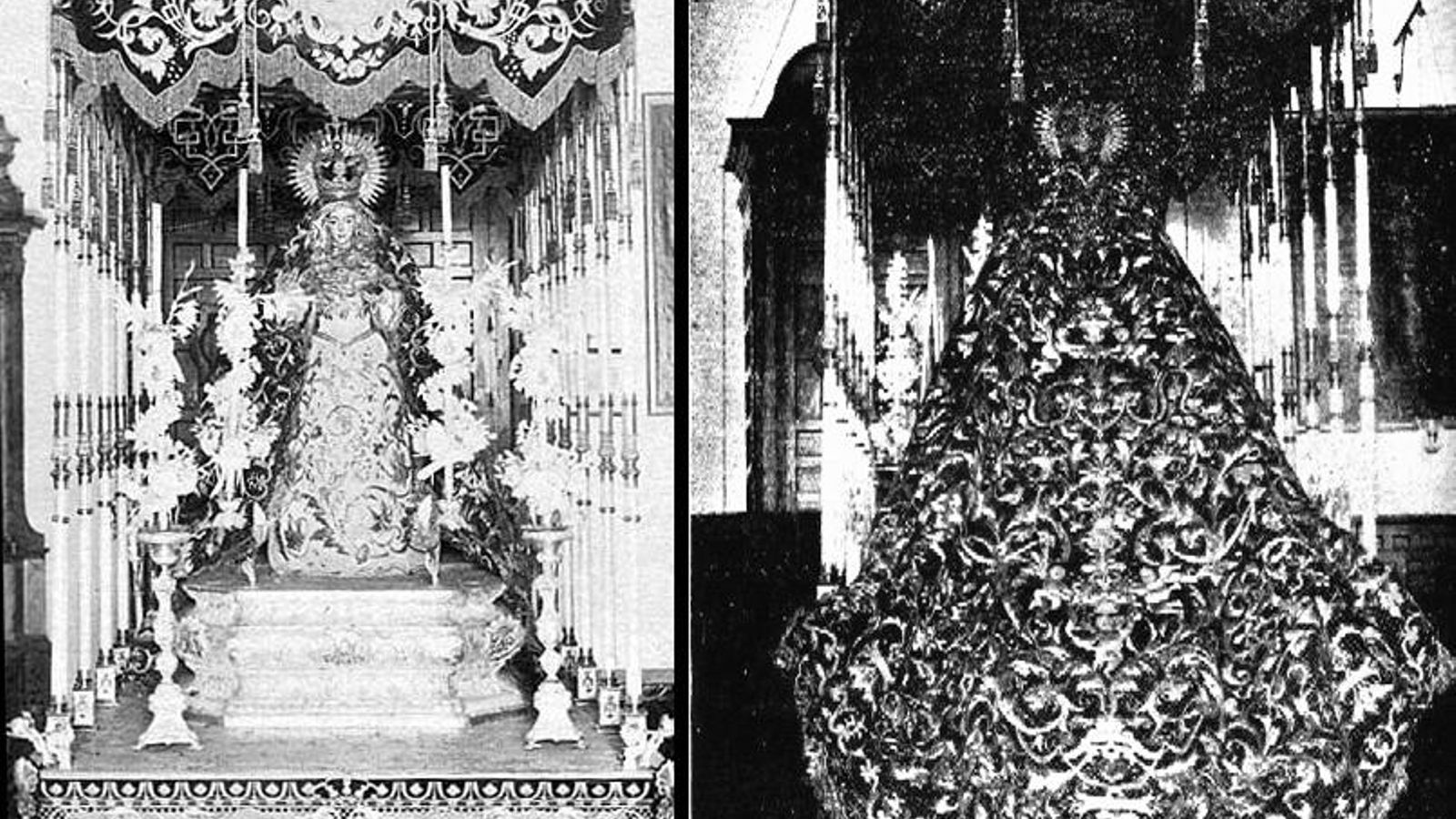 Madrugada de 1900. La Esperanza Macarena bajo el palio negro estrena el manto de malla, también conocido popularmente como “camaronero” o “de la camaronera”.