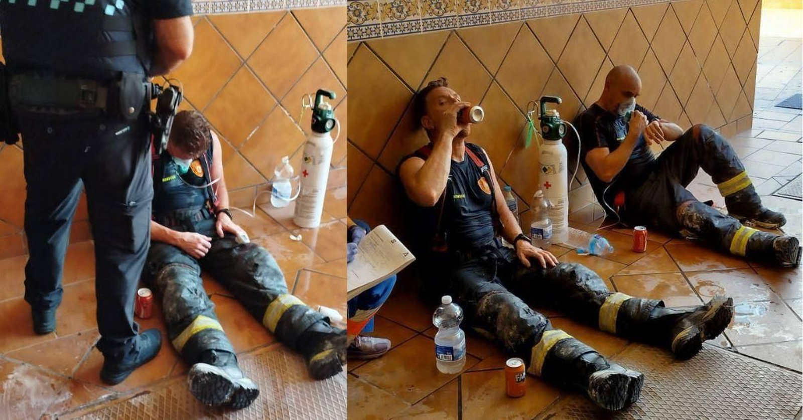Los bomberos de Andújar son atendidos por los servicios sanitarios.