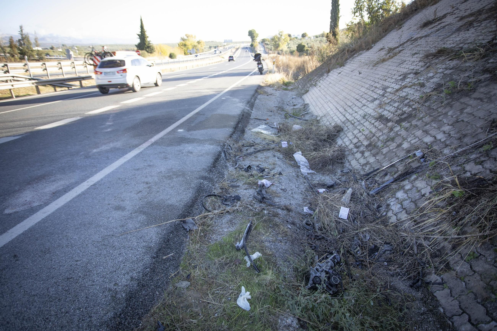 Lugar del accidente mortal en la A92 en Moraleda de Zafayona.