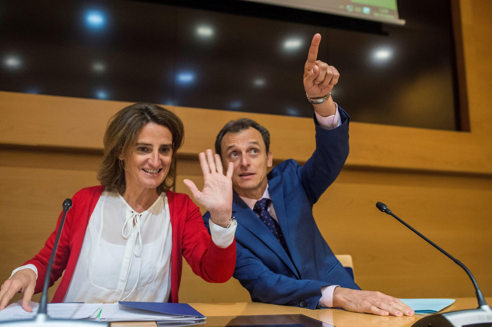 La ministra para la Transición Ecológica, Teresa Ribera, y el ministro de Ciencia, Innovación y Universidades, ayer.