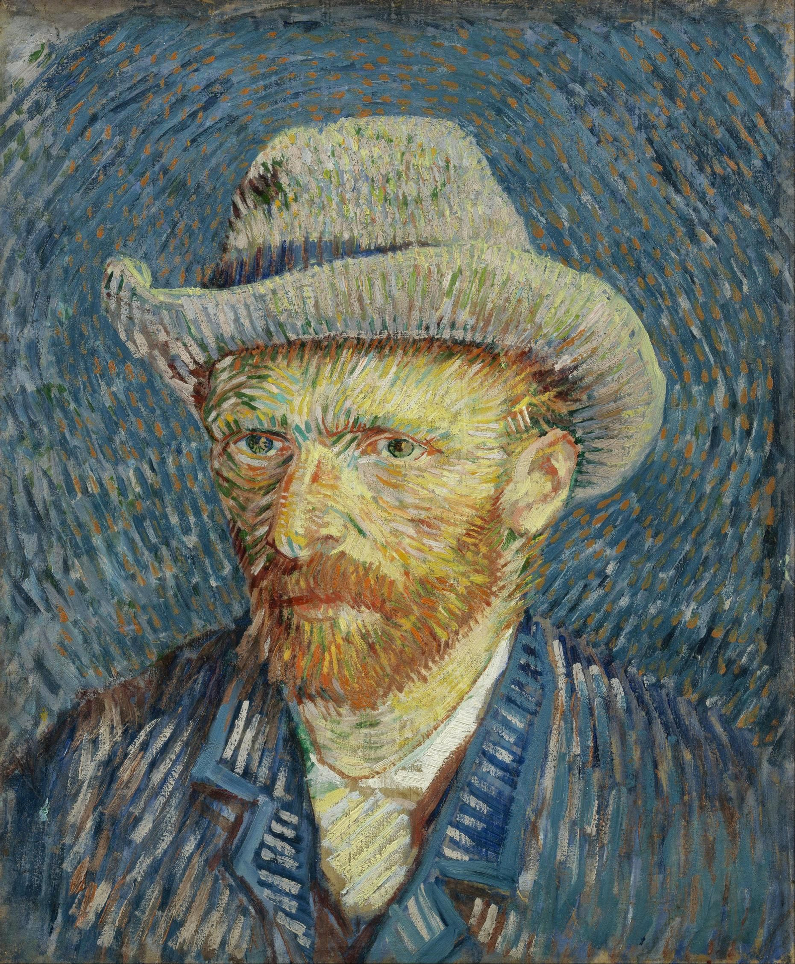 Vista parcial del 'Autorretrato con sombrero de fieltro gris' (1887) de Van Gogh.
