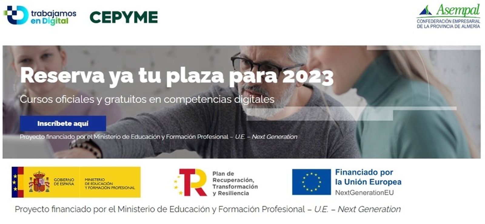 Página web en la que se deben reservar las plazas para los cursos de Asempal.