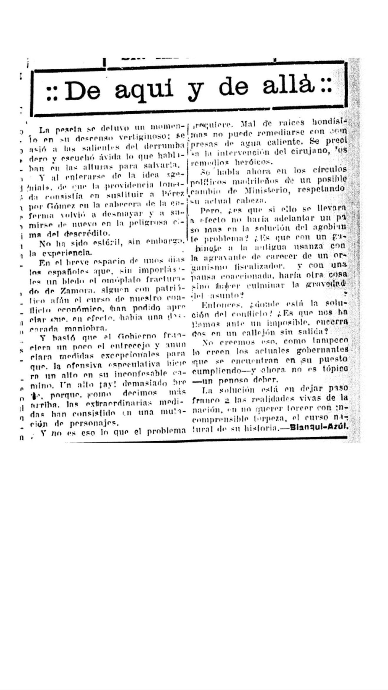 Recorte de la caída de la peseta.