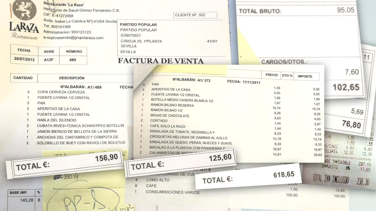 Varios ejemplos de facturas en hostelería abonadas con los fondos públicos del grupo popular en el Ayuntamiento