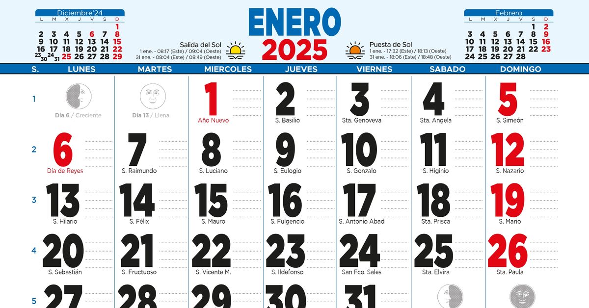 Calendario laboral 2025: días festivos y puentes