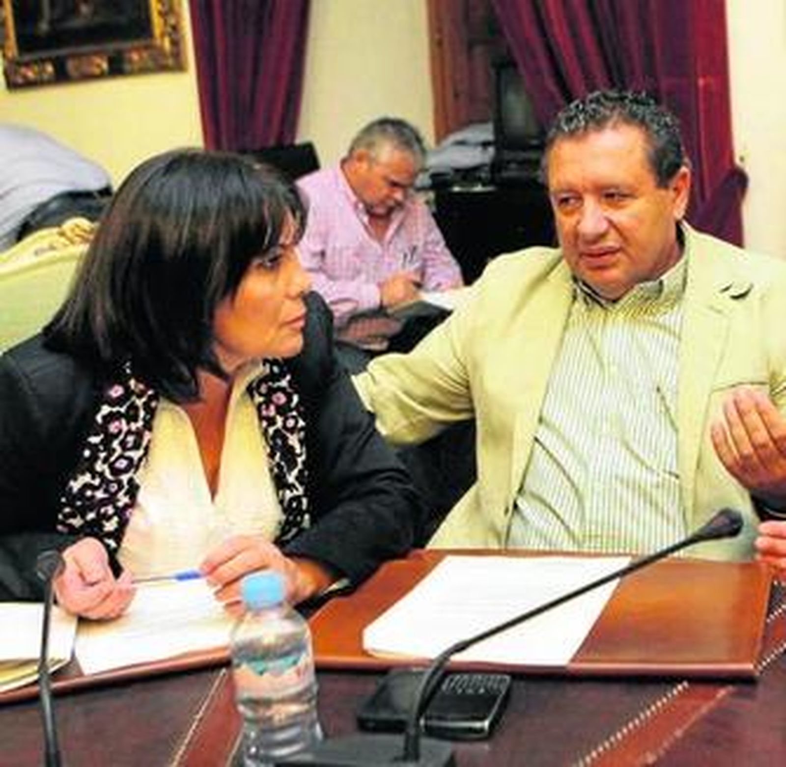 La portavoz de IU en Cardeña, Catalina Barragán, en un Pleno de la Diputación junto a Francisco Martínez.