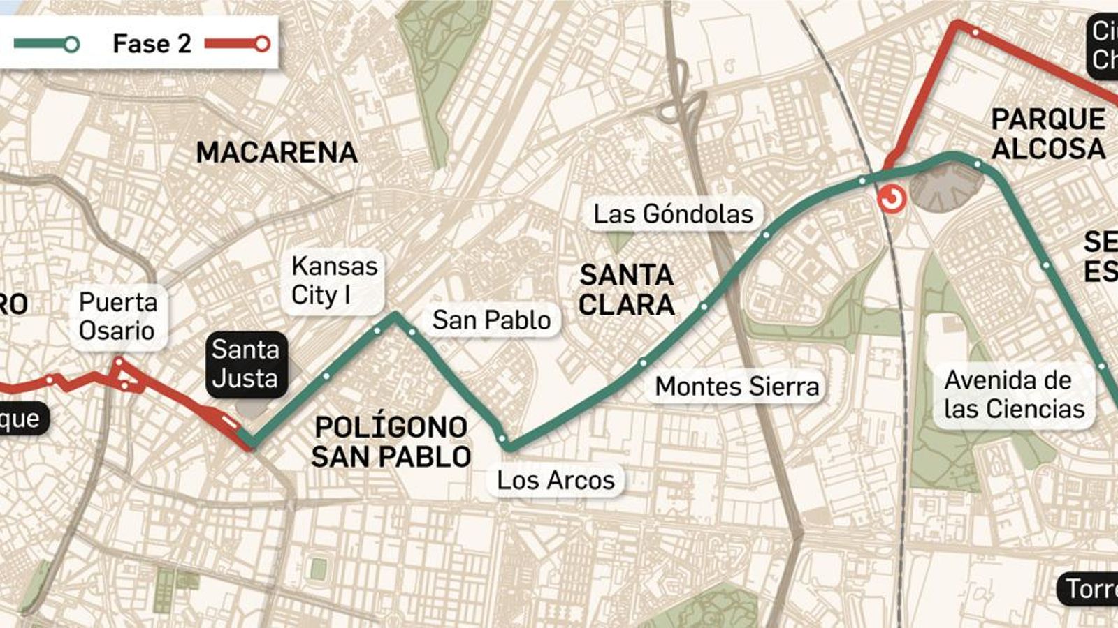 Recorrido del Tranvibús Sevilla Este-Duque. Fuente: Ayuntamiento de Sevilla.