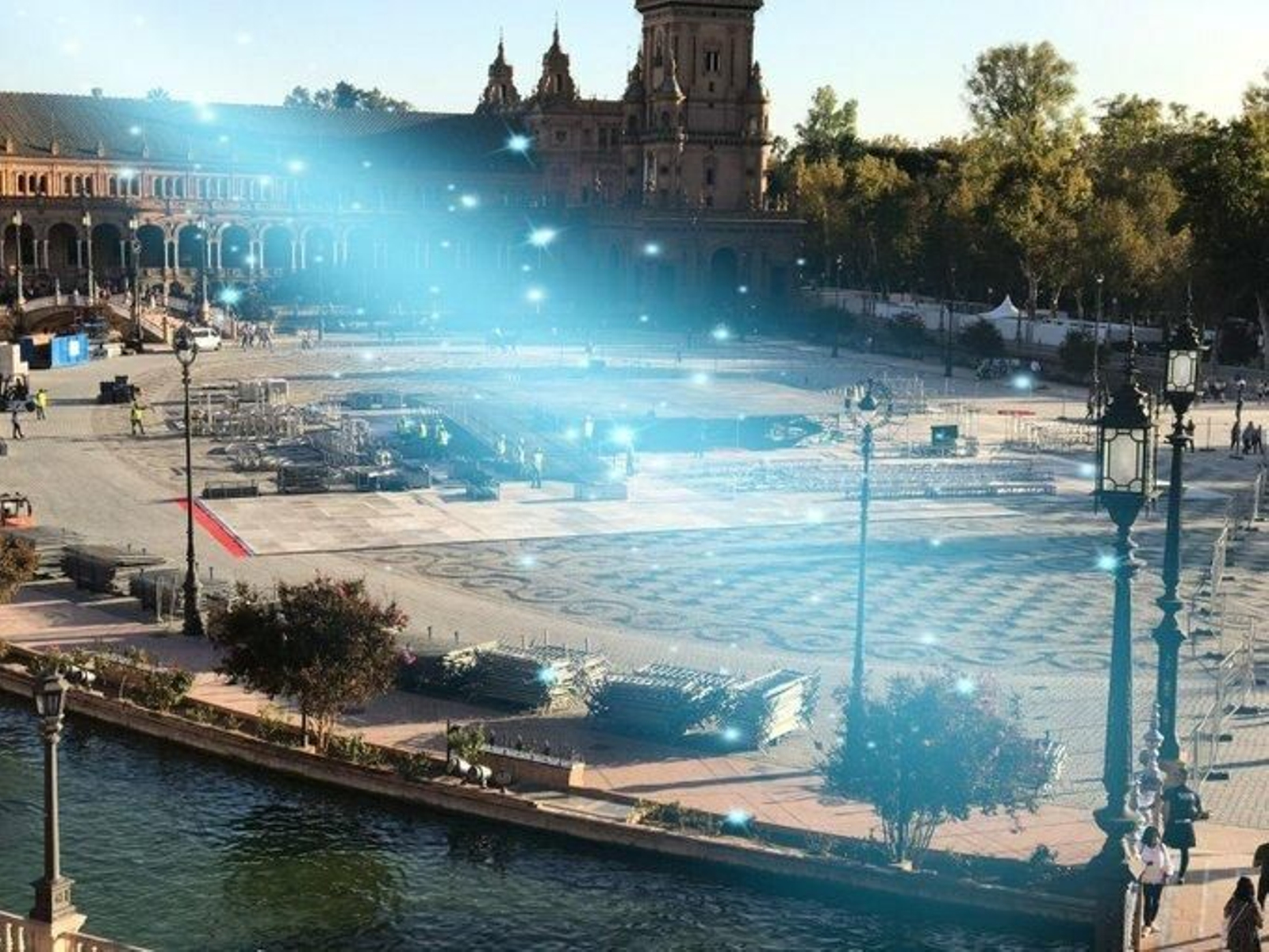 Preparativos para el concierto de la MTV en la Plaza de España.