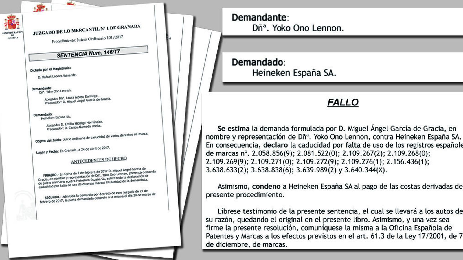 El Juzgado de lo Mercantil 1 de Granada ha tramitado la demanda de Yoko Ono.