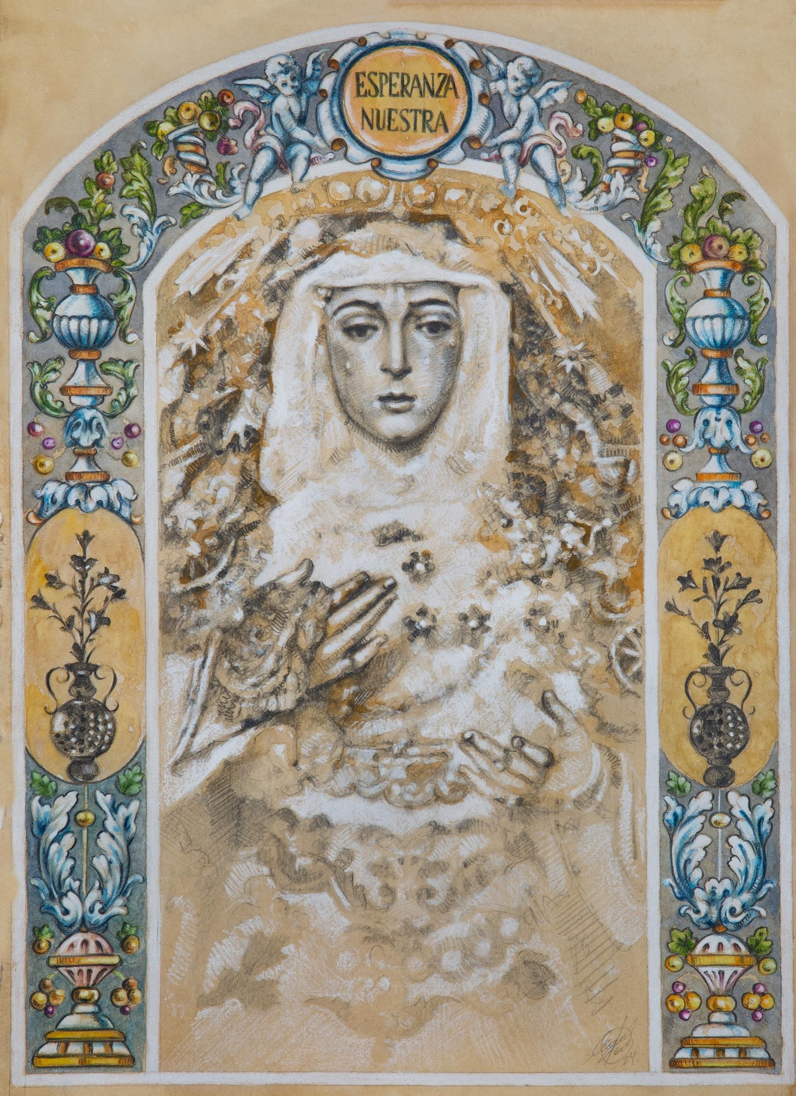 La Virgen de la Esperanza representada en esta papeleta